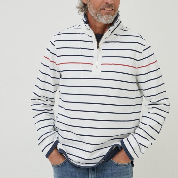 Fat Face Airlie Breton Pop 1/4 Zip Stripe Sweatshirt Cotton White‎ Stripes S - Picture 1 of 12